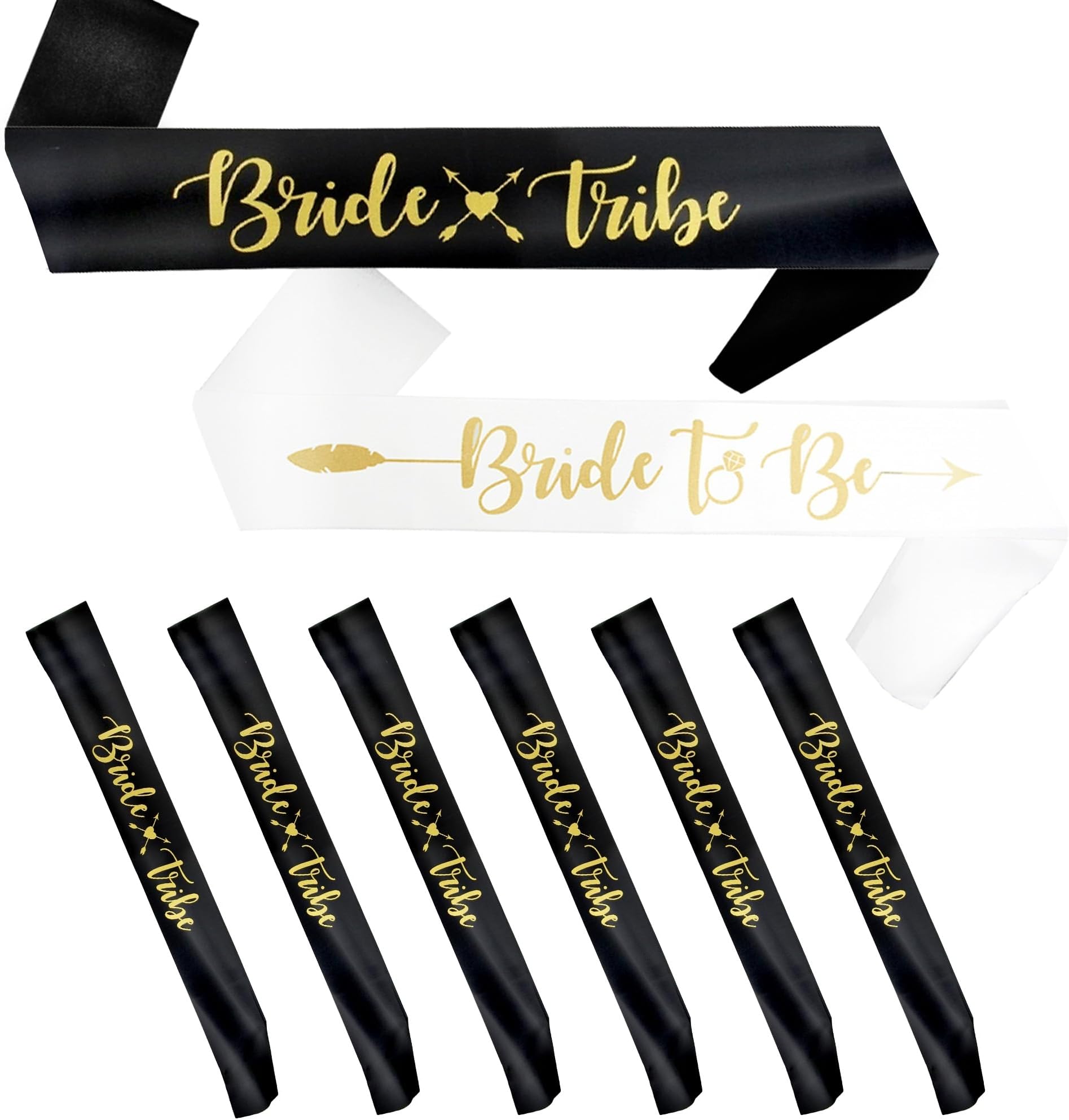 Bachelorettesy Bride Tribe Bridesmaids Sashes - 8 Pack Satin Bachelorette Sashes for Bridal Shower Decorations, Bachelorette Party Decorations, Wedding Parties, Girls' Night Out & More! Black