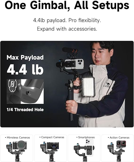 FeiyuTech SCORP Mini 3 Kit All-in-One Gimbal Stabilizer Upgraded AI Tracking 4.0, 3-Axis Gimbal for Canon/Sony Vlogging Cameras, iPhone, Action Cams, 4.4 lb Payload, 1.3 Touchscreen