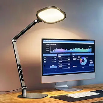 LED Desk Lamp for Home Office, 15W Computer Zoom Lighting with CRI >95, Memory & Timer Function, 1200LM Dimmable Desktop Ring Light for Video Calls, Conference, Reading, Streaming, Study