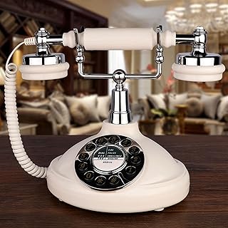 Retro Dial Telephone, Old-fashioned Retro Landline Phone White Made Of ABS Antique Fixed Telephone Old Corded Redial for Home Office Hotel Bar Reading Room Nostalgic Phone