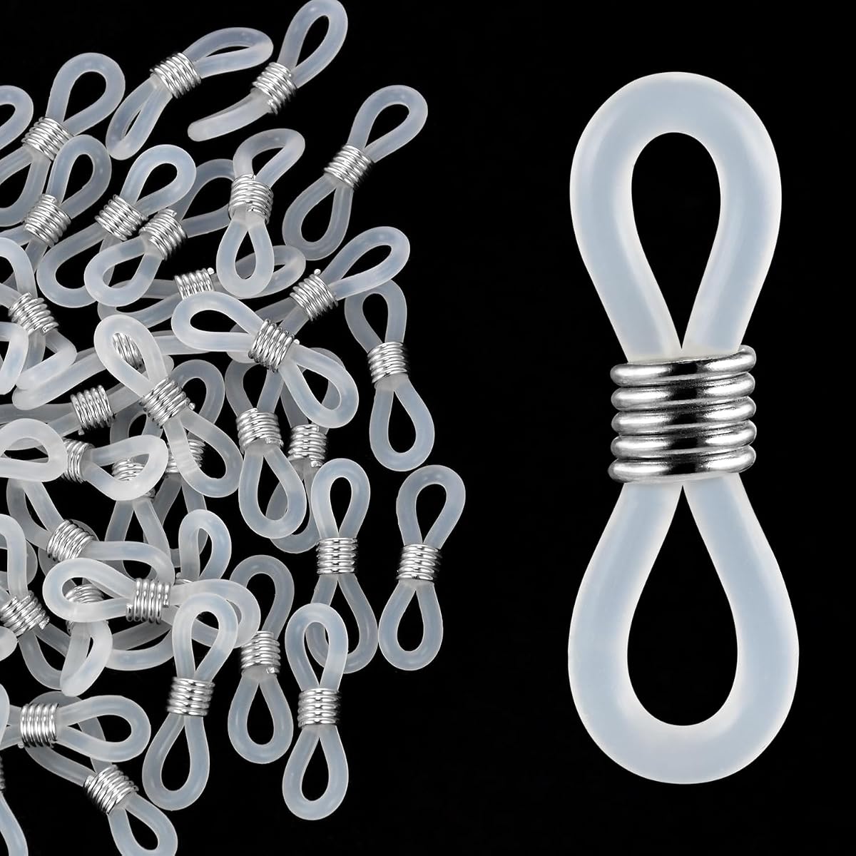 50Pcs Eyeglass Chain Ends, Adjustable Spectacle End Connectors Anti-Slip Glasses Strap Ends Loops for Women Eye Glasses Holder Sunglasses Necklace Chain Knitting Needle Stoppers Accessories