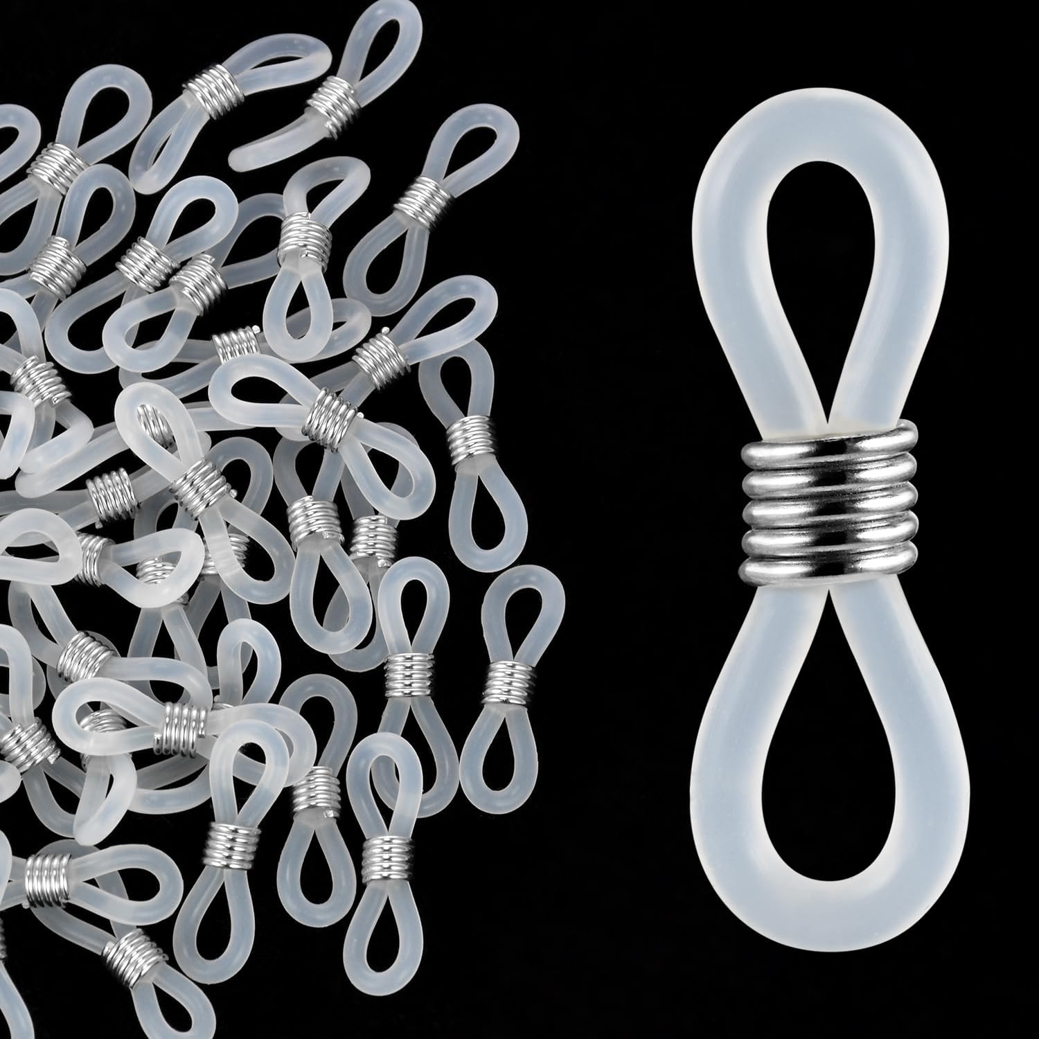 50Pcs Eyeglass Chain Ends, Adjustable Spectacle End Connectors Anti-Slip Glasses Strap Ends Loops for Women Eye Glasses Holder Sunglasses Necklace Chain Knitting Needle Stoppers Accessories (Assorted)