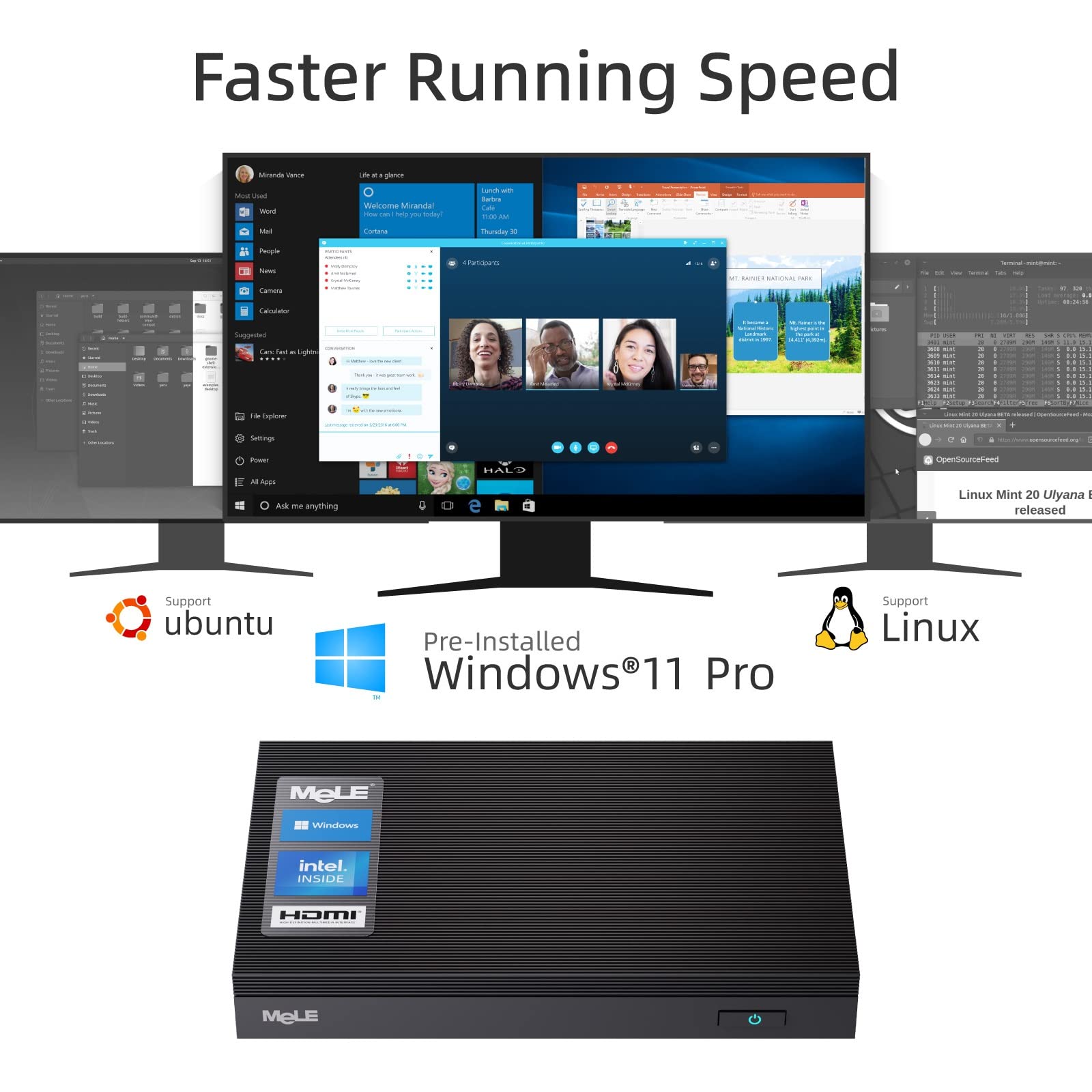 MeLE Quieter2Q Mini PC Windows 11 Pro - Lüfterloser Mini Computer Für Büro & Home