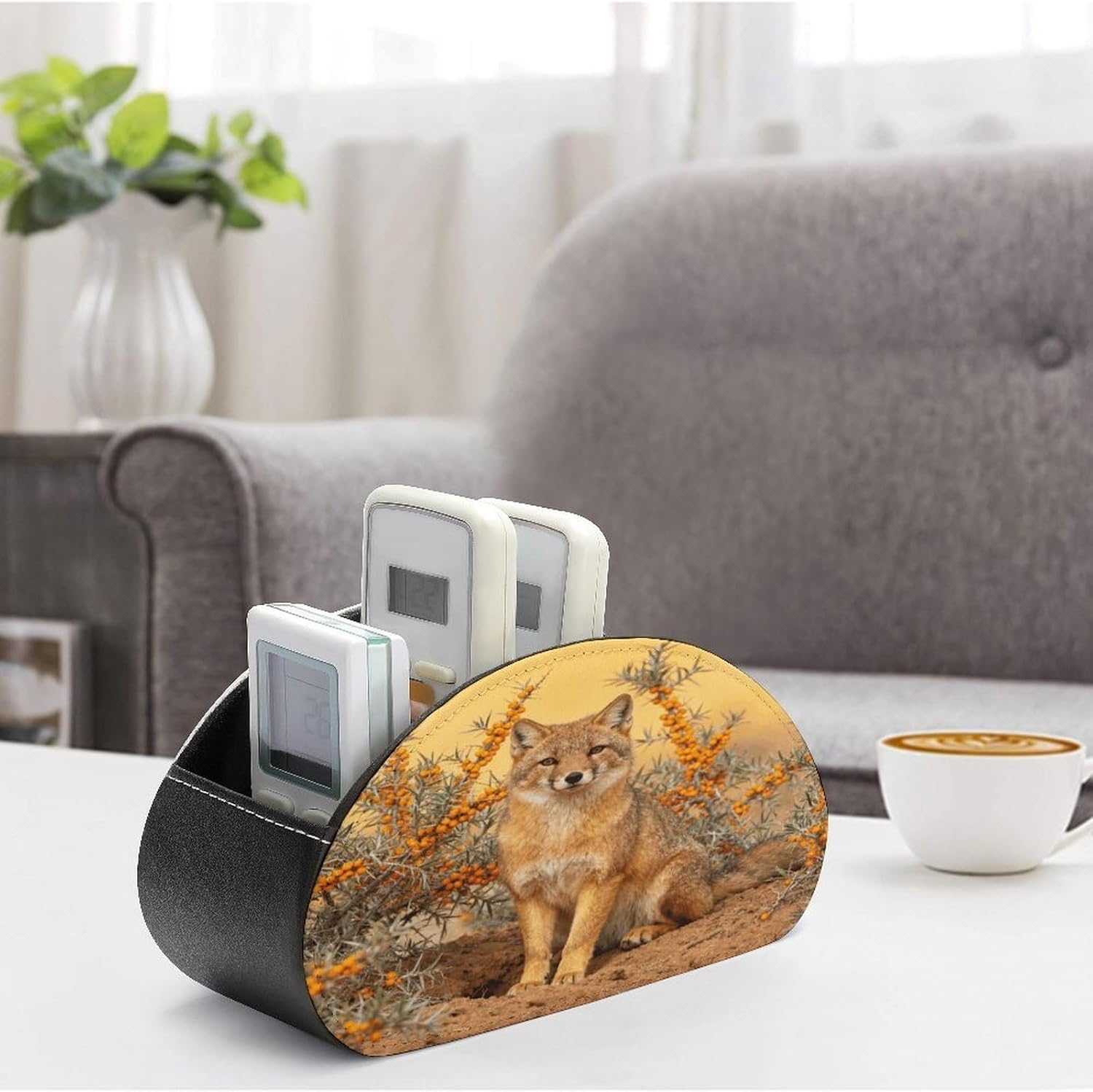 Tibetan Fox Remote Control Holder with 5 Compartments for Table image 4