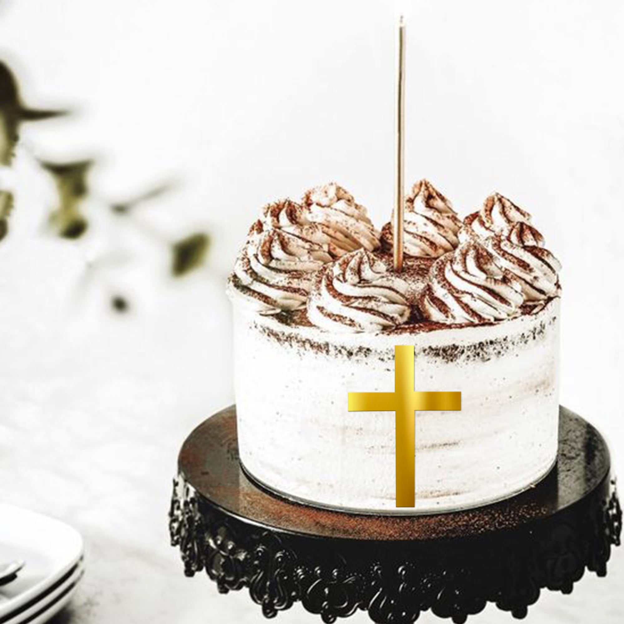2 Stück Kommunion Torte Deko – Kreuz & Taube Aus Gold Acryl, Cake Topper Für Taufe, Hochzeit & Feiern