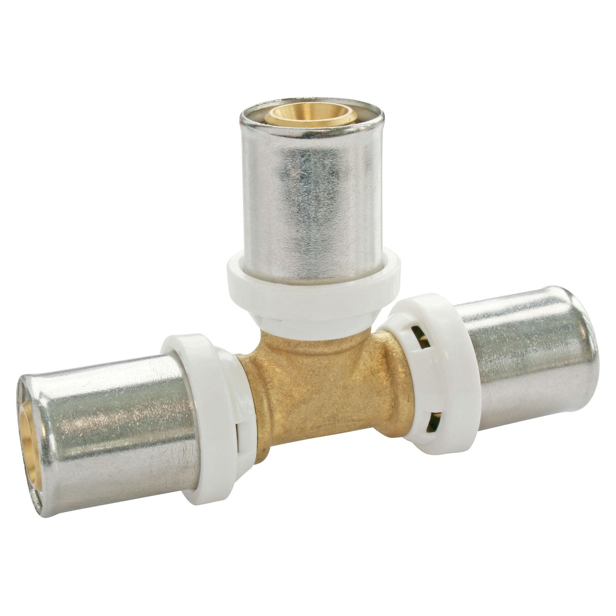 SOMATHERM FOR YOU - Lote de 10 Tés a Prensar para Tubo Multicapa Ø16 - Multiprensado TH/H/U - Cuerpo Latón CW617N - Manguito Acero Inoxidable - Ventana de Control