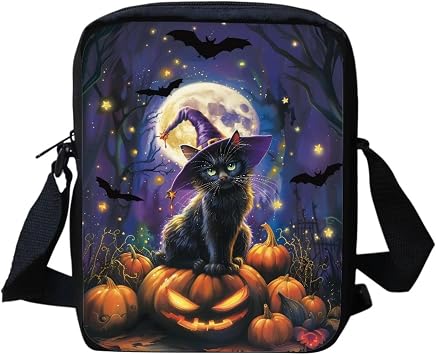 Halloween Cat Small Messenger Bag Crossbody Shoulder Bag for Women
