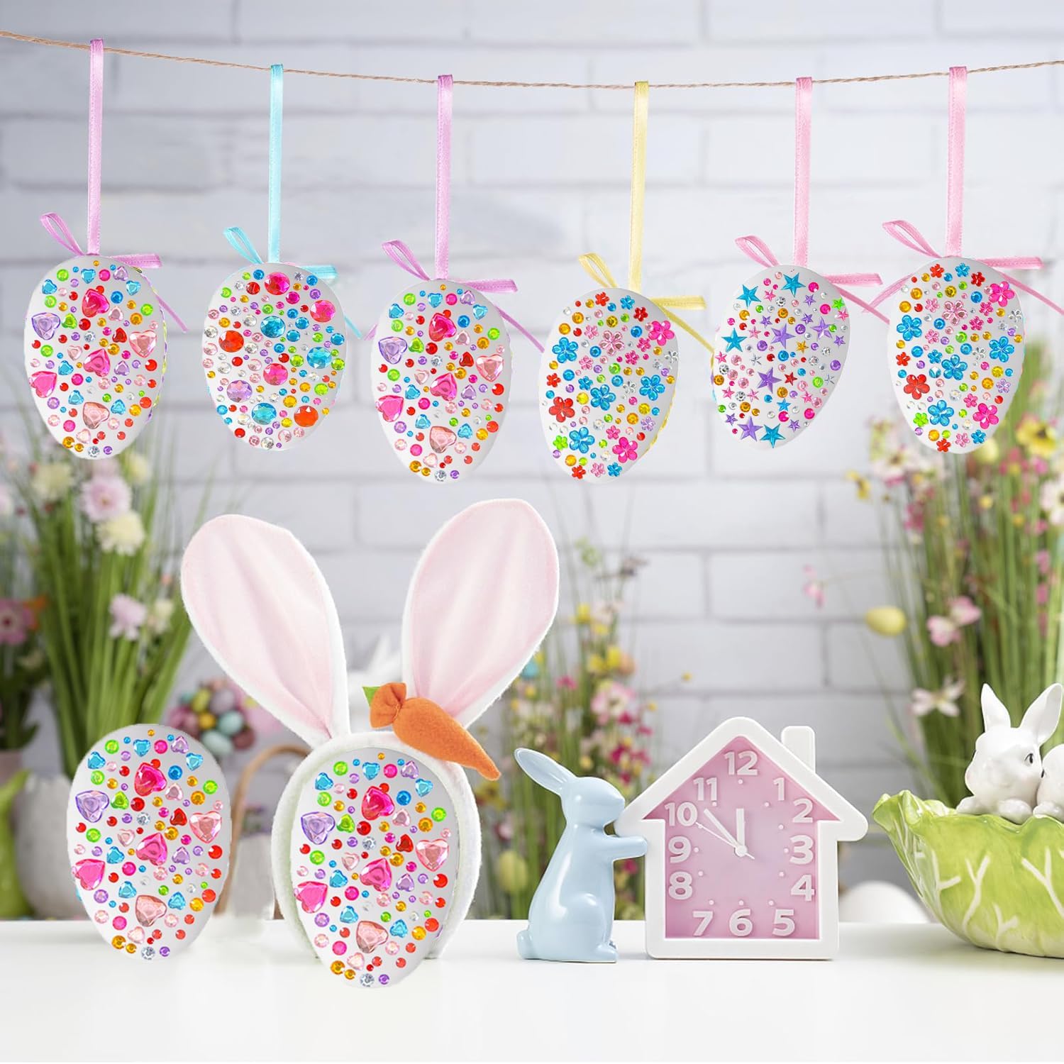 Condition photo showing Brand New for glynisyz 25 pcs easter diy eggs,diy glitter gem foam easter eggs hanging decorations craft kit with rope diy painting decorating basket fillers gift easter party favors