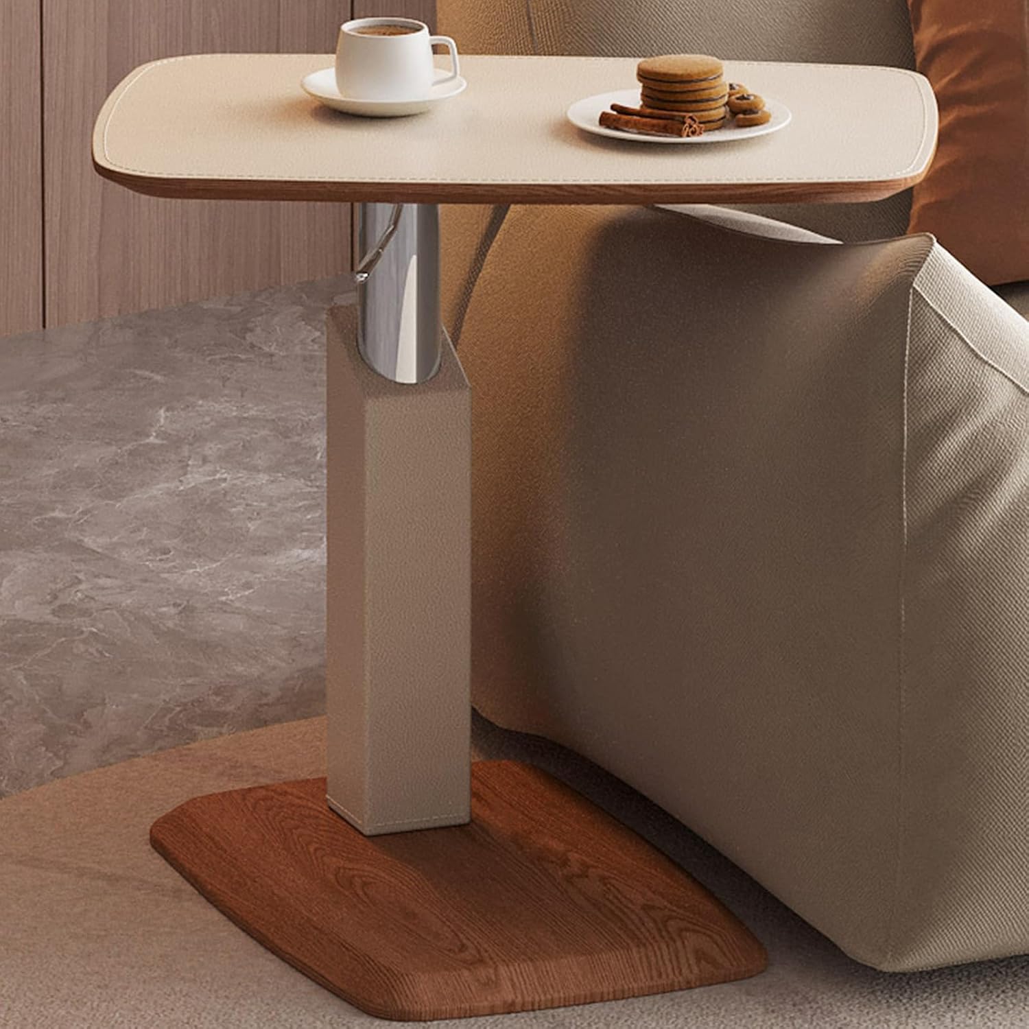 GraceNook C-Shaped End Table: Adjustable Height 22.4-30.55", 360° Swivel Overbed Laptop Desk for Sofa, Bed & Small Spaces