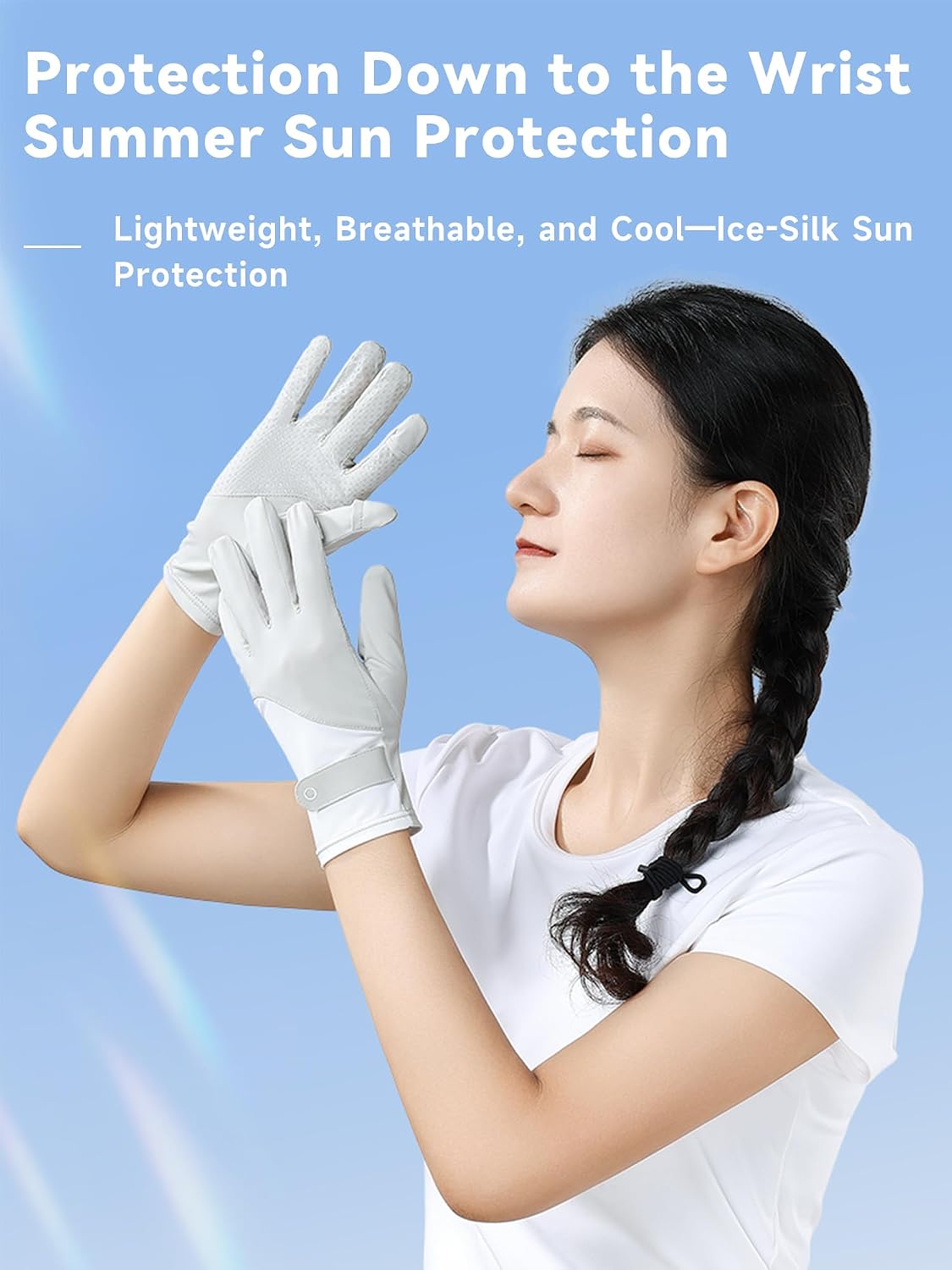 Women's UPF 50+ UV Protection Gloves Ice Silk Cooling Anti-Slip Touchscreen for Driving Hiking Pickleball, One Size