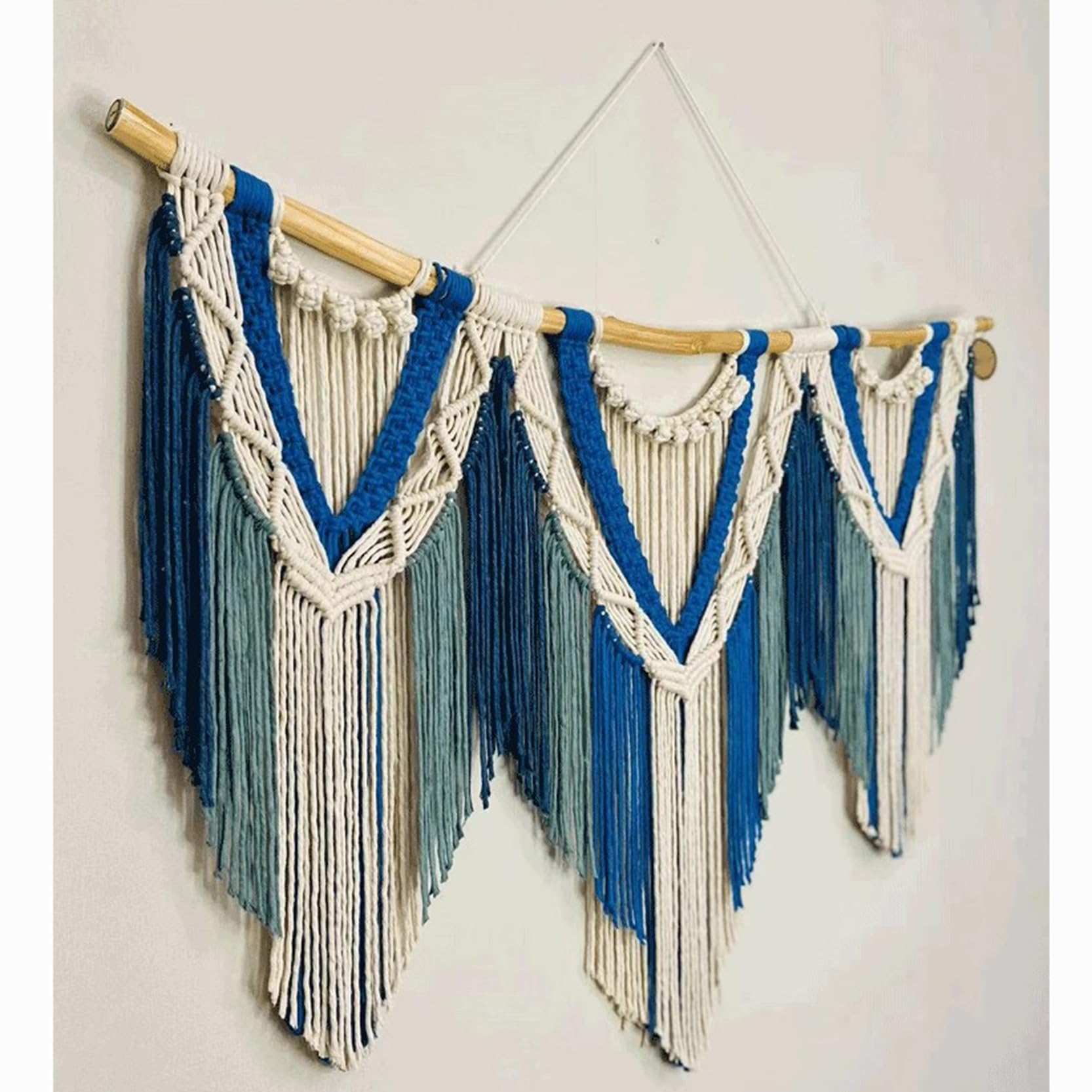 Tapiz de macramé para colgar en la pared, cuerda de algodón teñido, borla tejida a mano, decoración bohemia para el hogar para sala de estar, 120 x 80 cm