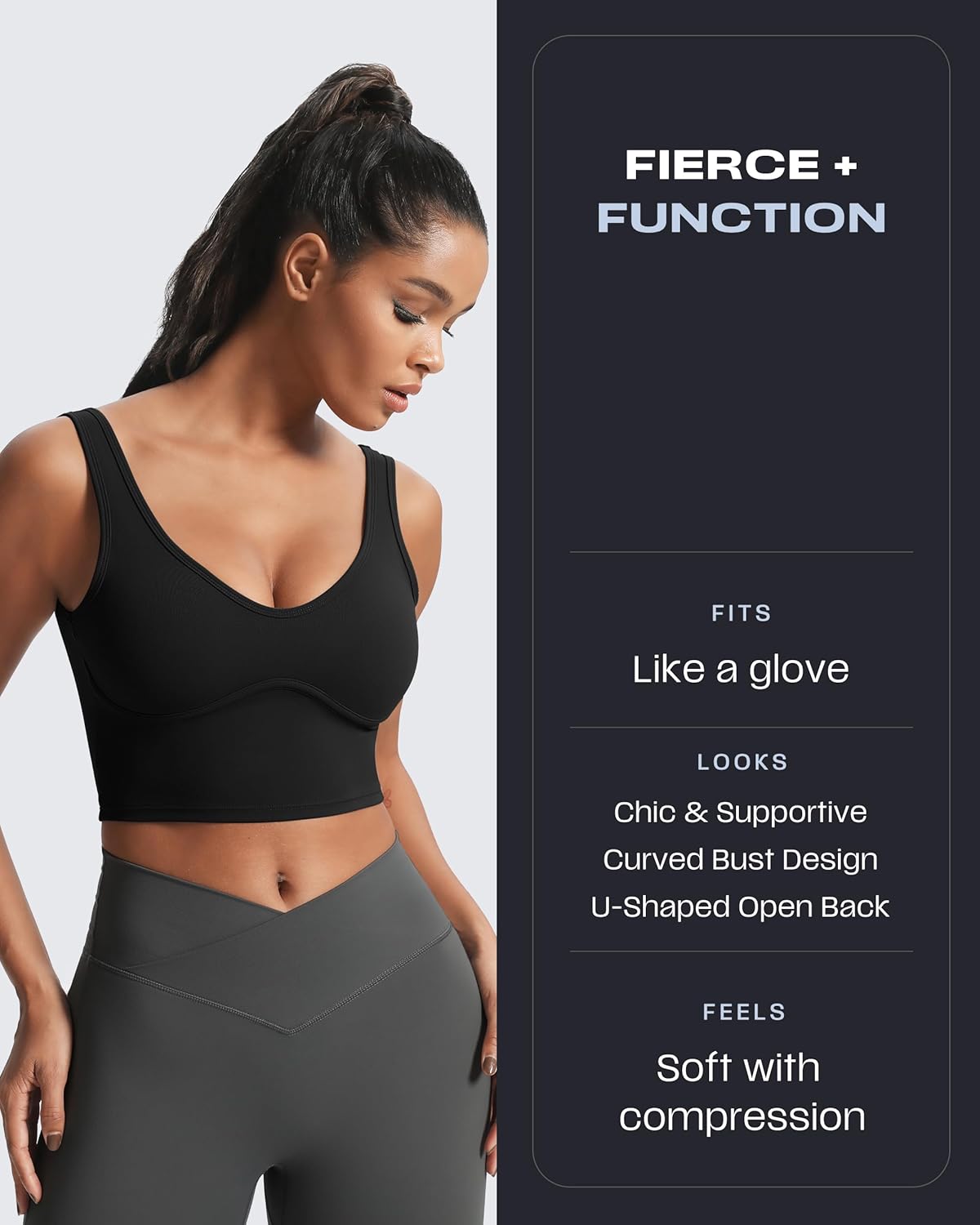 Aoxjox Women's Workout Brooke Tank Crop Curve Longline Fitness Sports Bras Training Gym Bra Yoga - Image 2