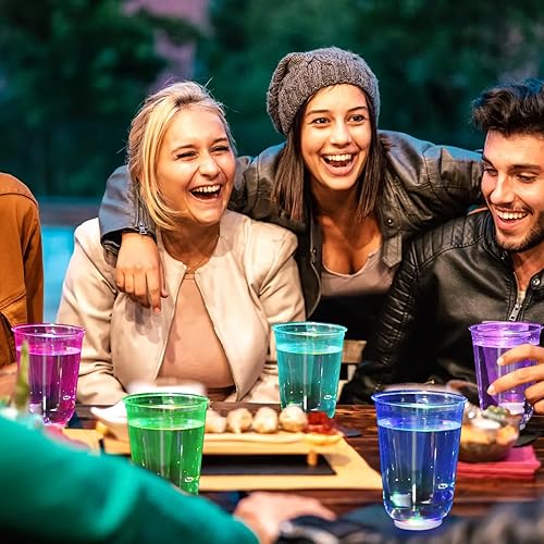 Miniatura 2 de Juego de 24 tazas de fiesta brillantes para decoración de cumpleaños, tazas iluminadas de 16 onzas, tazas multicolor que brillan en la oscuridad con