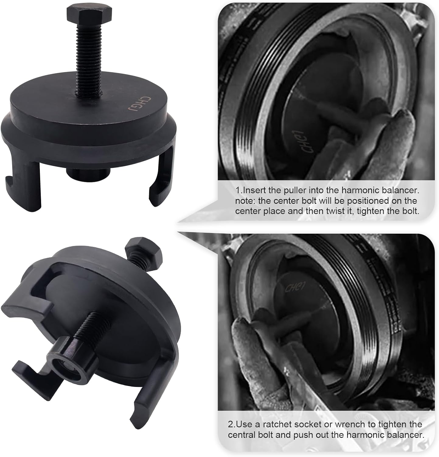 LS Harmonic Balancer Puller & Crank Puller,CNC Precision Machined from Solid Steel Billet,Compatible with GM Chrysler Jeep Dodge, 25264 Crank Pulley Removal Tool