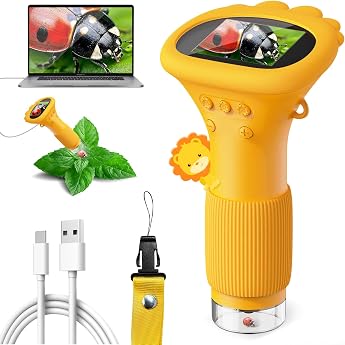 Microscope for Children Ahalfcit Digital Microscope with 2 Inch Screen - 1000X Zoom Portable Microscope Scientific Educational Toy Gift for 3-12 Years Old Children Orange
