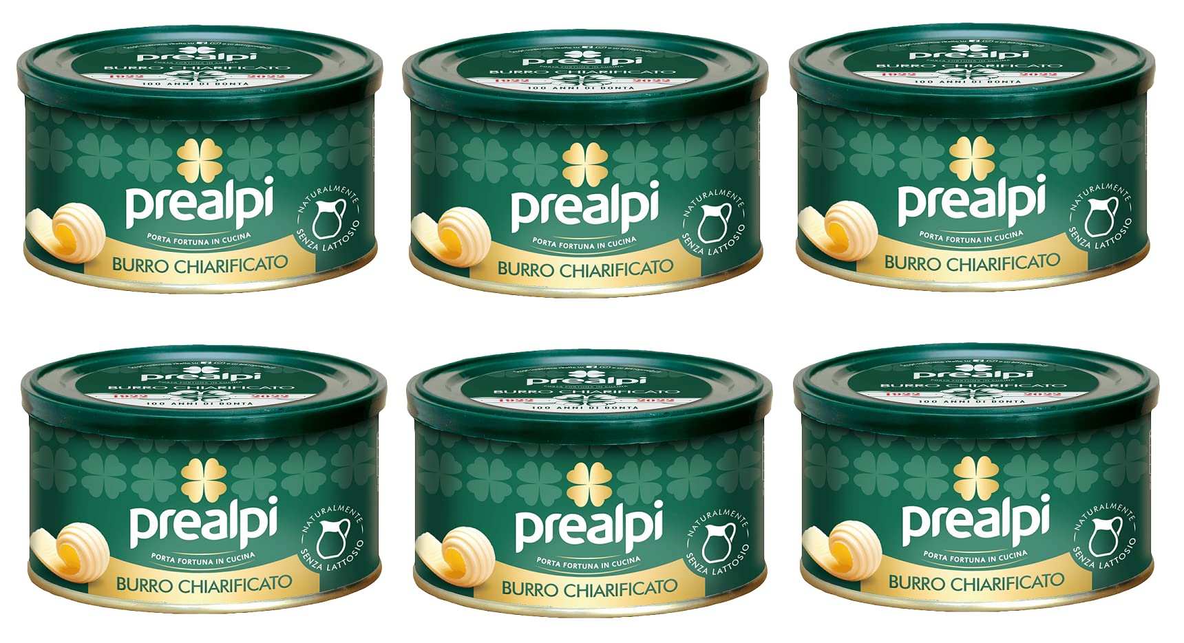 Prealpi Burro Chiarificato Lot de 6 boîtes de 250 g de beurre clarifié naturel sans lactose