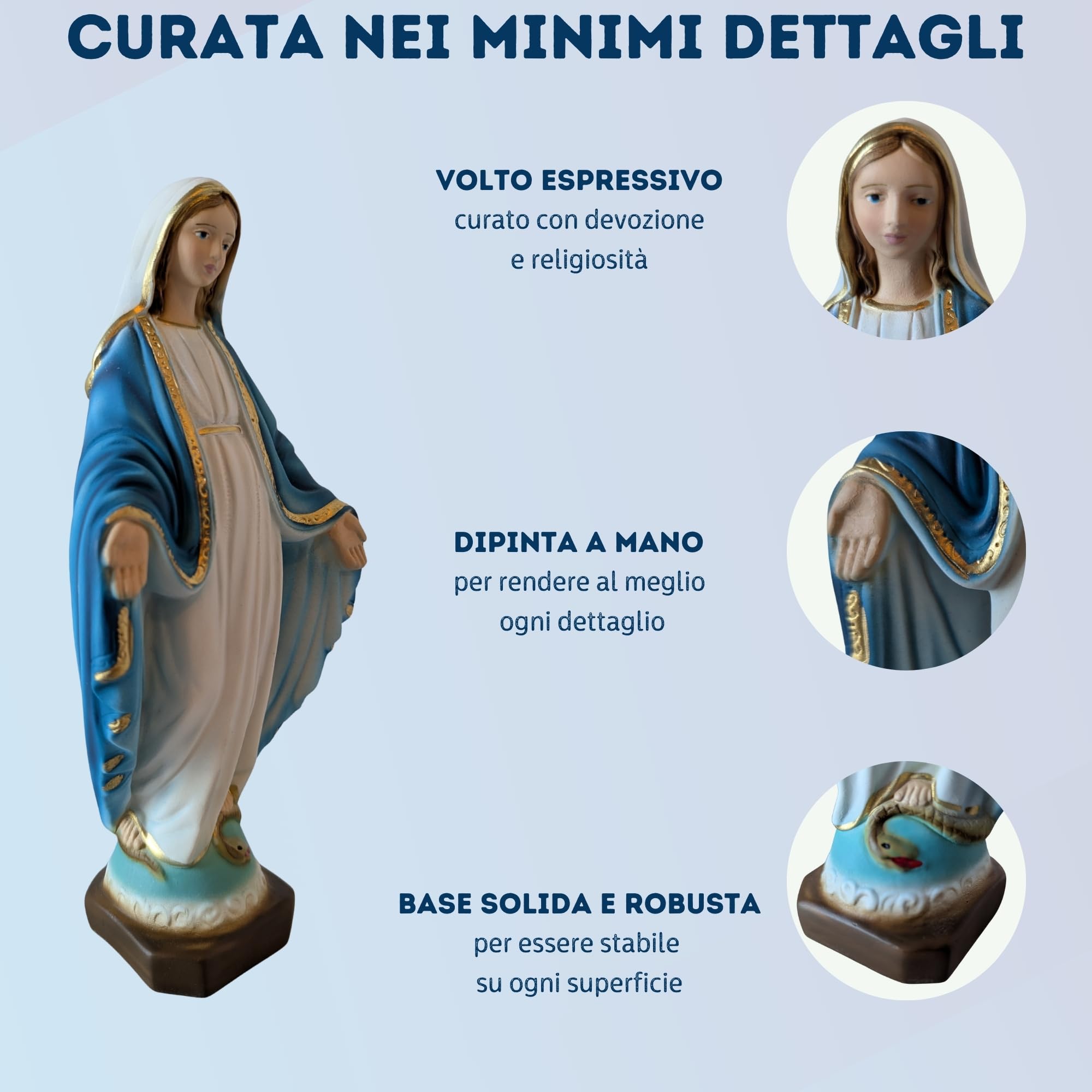 OVUNQUE PROTEGGIMI Figurka Matki Bożej Niepokalanej lub Cudownej 20 cm, marmurowy proszek, do użytku wewnątrz i na zewnątrz, figurka Matki Bożej ręcznie wykonana w Toskanii
