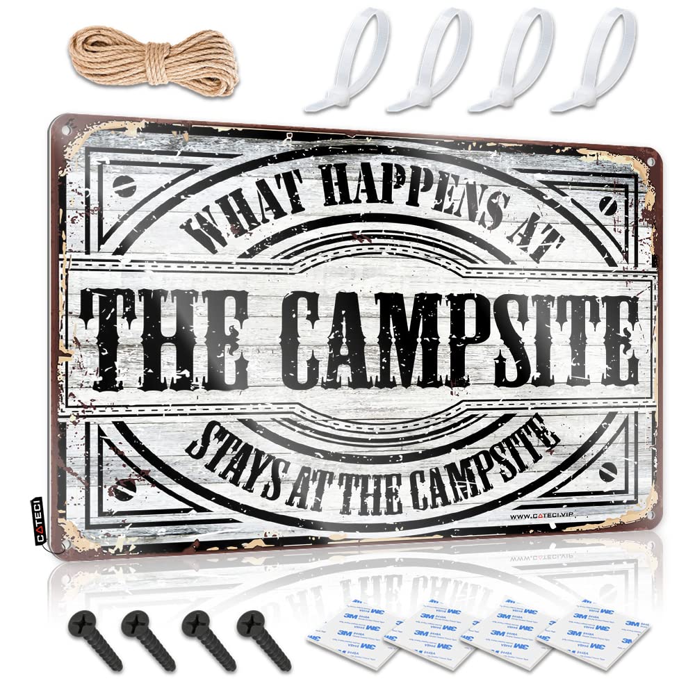 KLIMORA Man Cave Sign Decor What Happens At Campsite Stays At Tin Sign Man Cave Sign Decor Tin Signs Small Sign(30X40CM)