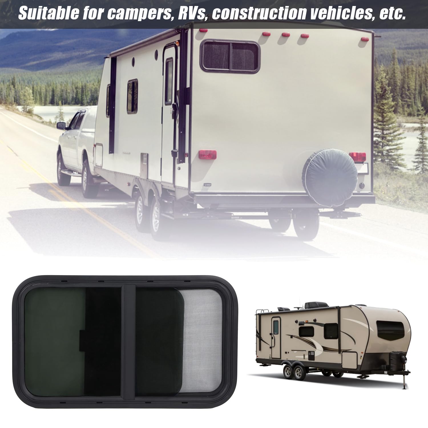 Fenêtre de camping car ,coins arrondis ,installation verticale horizontale entièrement hermétique ,fenêtre de camping car teintée avec moustiquaire pour véhicules de construc