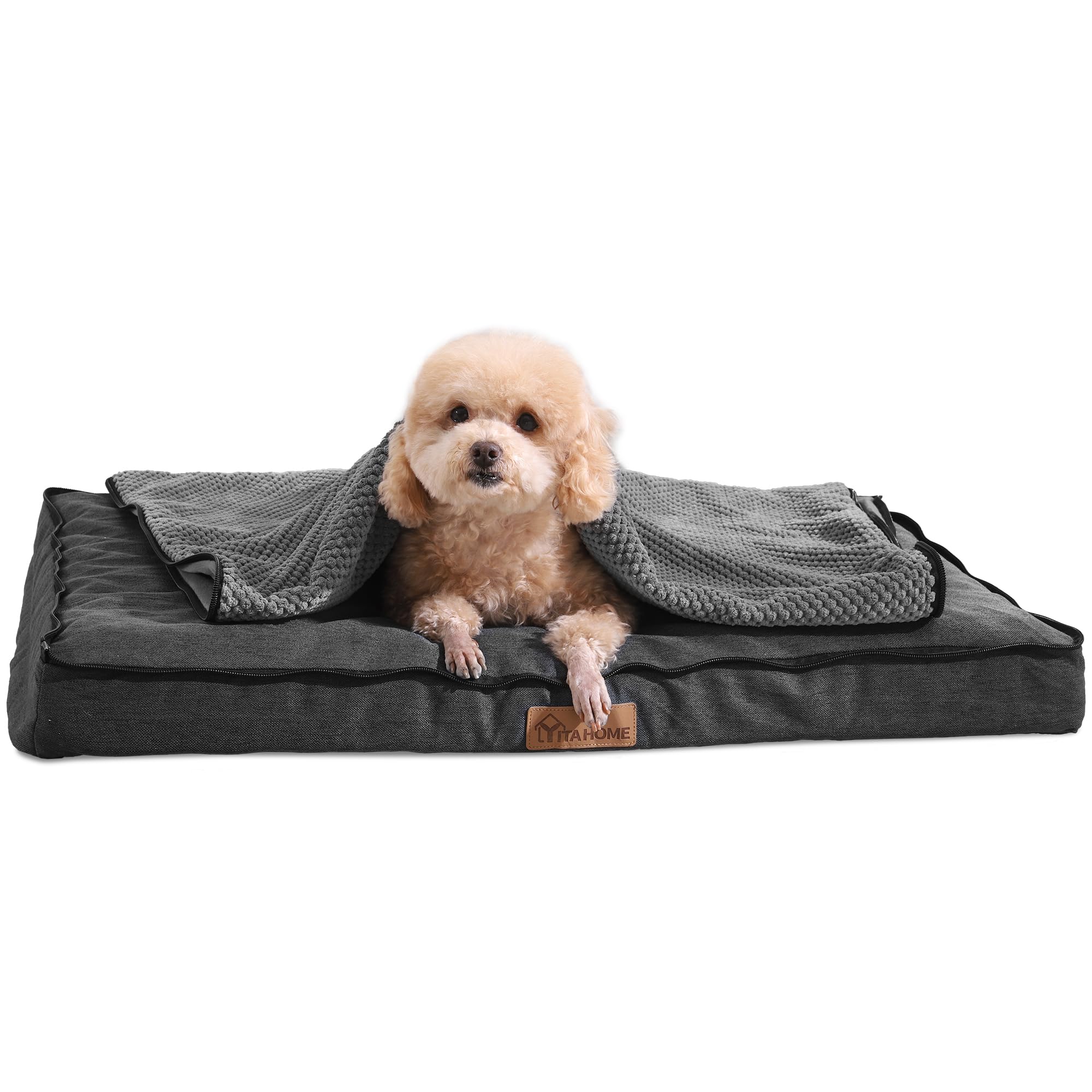 YITAHOME Hundebett Kleiner Hunde - 76x51 cm Hundekissen mit Abnehmbare Decke, Hundematte für Kleiner Hunde,waschbar rutschfest Hundebetten, grau