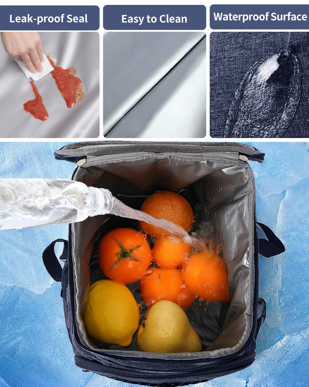 23L Mochila Nevera Isótermica, Grande Bolsa Refrigeradora Bolsa de Picnic Cooler Portatil, Impermeable Prueba de Fugas Alimentos Bolsa Térmica, para la Playa,Verano Camping,Picnics,Senderismo - Azul — view 3