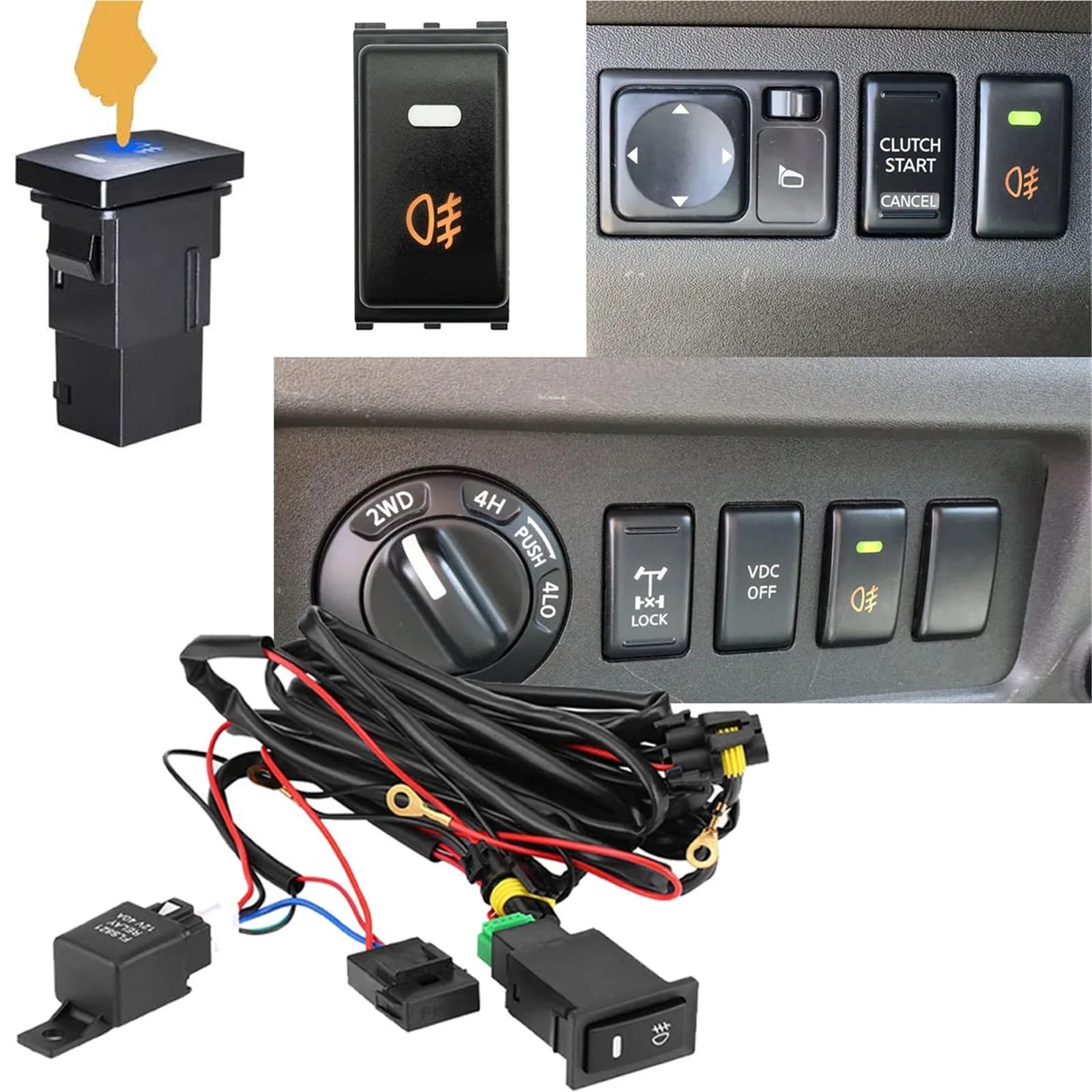 Kit de cableado for faros antiniebla H10, H12, HB3 y HB4 con conector, relé de 40 A e interruptor de encendido/apagado (1 unidad).