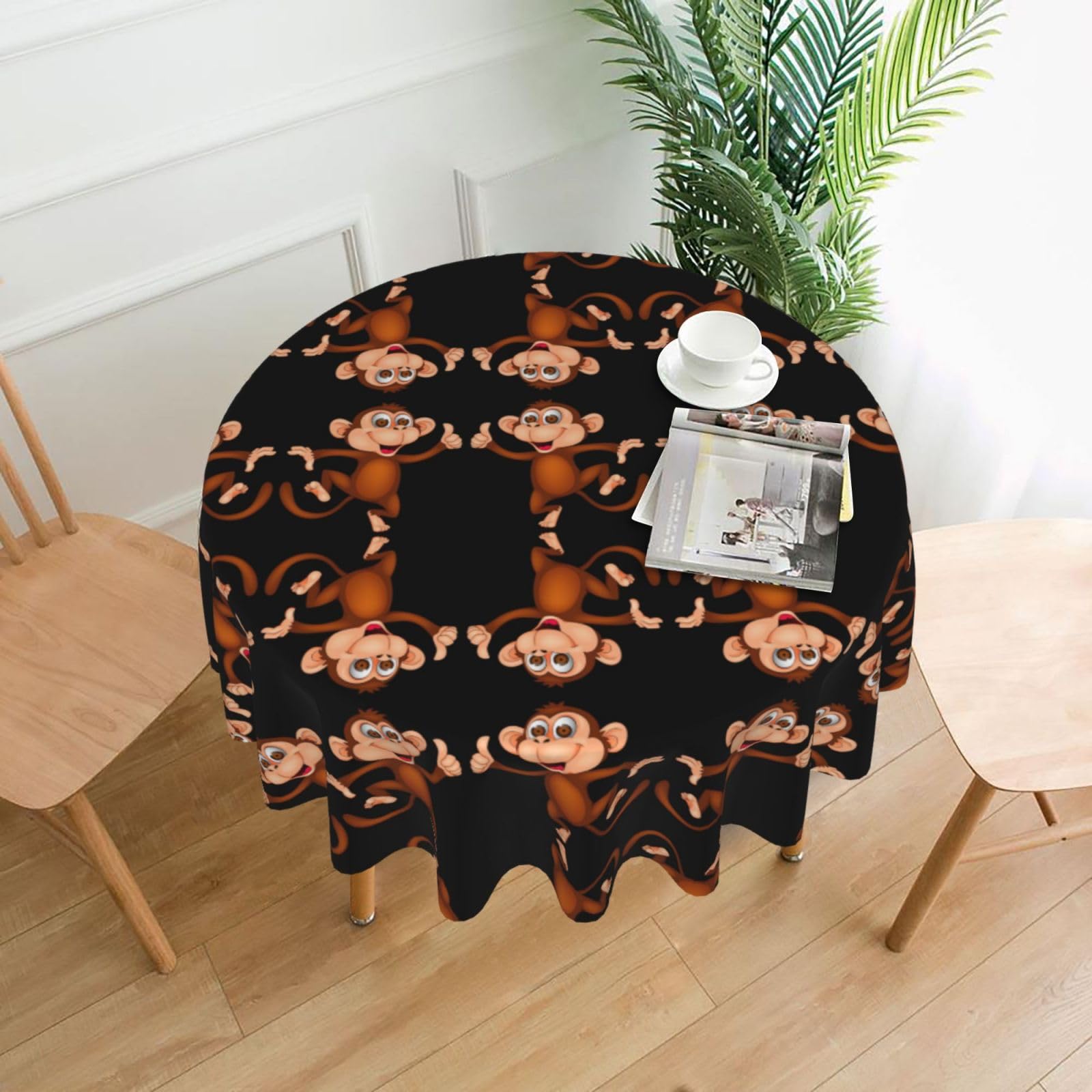 MROWYC Monkey Printed Practical Round Tablecloth, Durable, Suitable for Home, Restaurant, Hotel, Gathering, and Decorative Table Covers