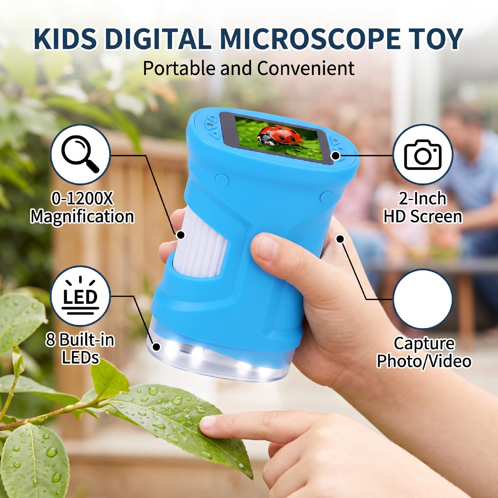 Microscopio Digitale Bambini 2in, Ingrandimento 0-1200x (BLUE)