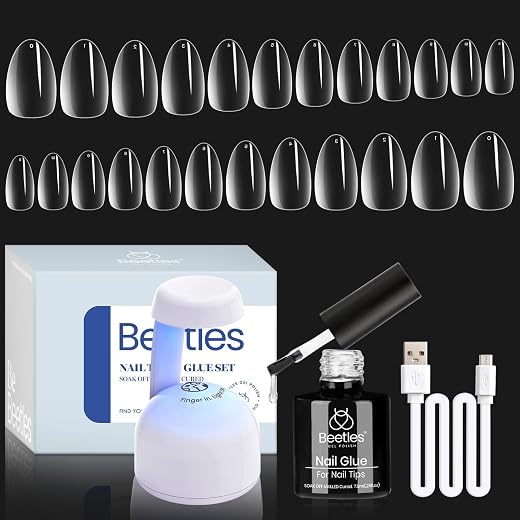 Beetles Acrylic Nails Kit 500Pcs Long Coffin Pre-Shaped Clear Full Cover Soft False Nails, Nail Tips Soak Off Easy Nail Extension Set for DIY Nails Art Home Gift for Women