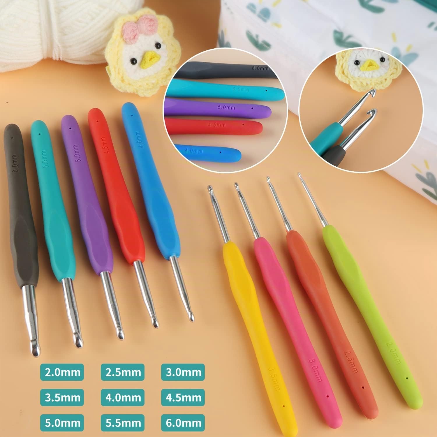 OWill Set di 61 Uncinetto Set,Crochet Kit Uncinetto Principianti,Kit Uncinetto Uncinetti Ergonomici,Set Uncinetto per pizzo a maglia accessori con custodia
