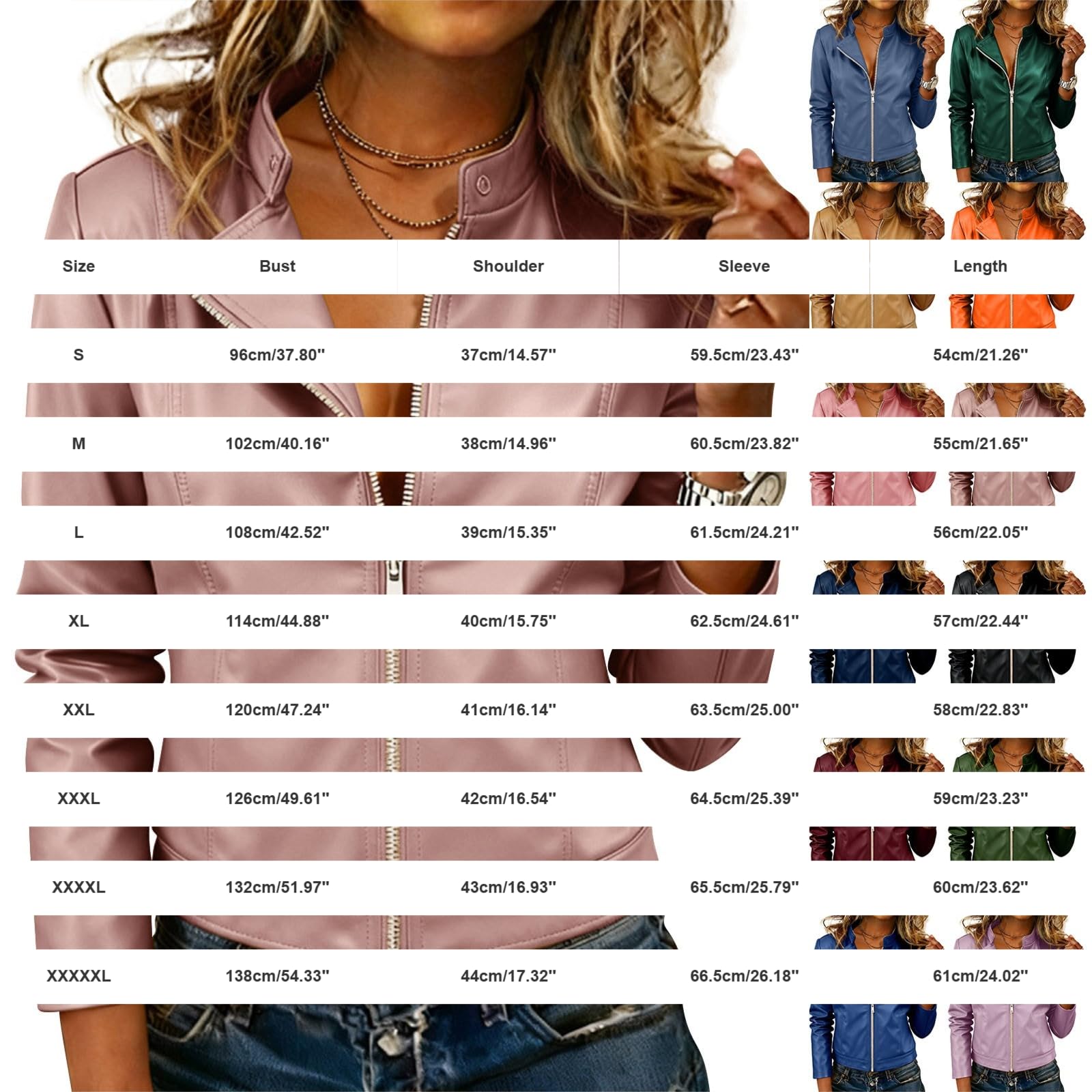Generisch Veste en cuir élégante pour femme, col montant, coupe ajustée