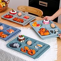 Vista 45 de Pinkunn 12 Pcs 14'' Large Divided Plates Unbreakable Wheat Straw Lunch Trays 6 Compartments Cafeteria Trays Microwave Dishwasher Safe Food Separator