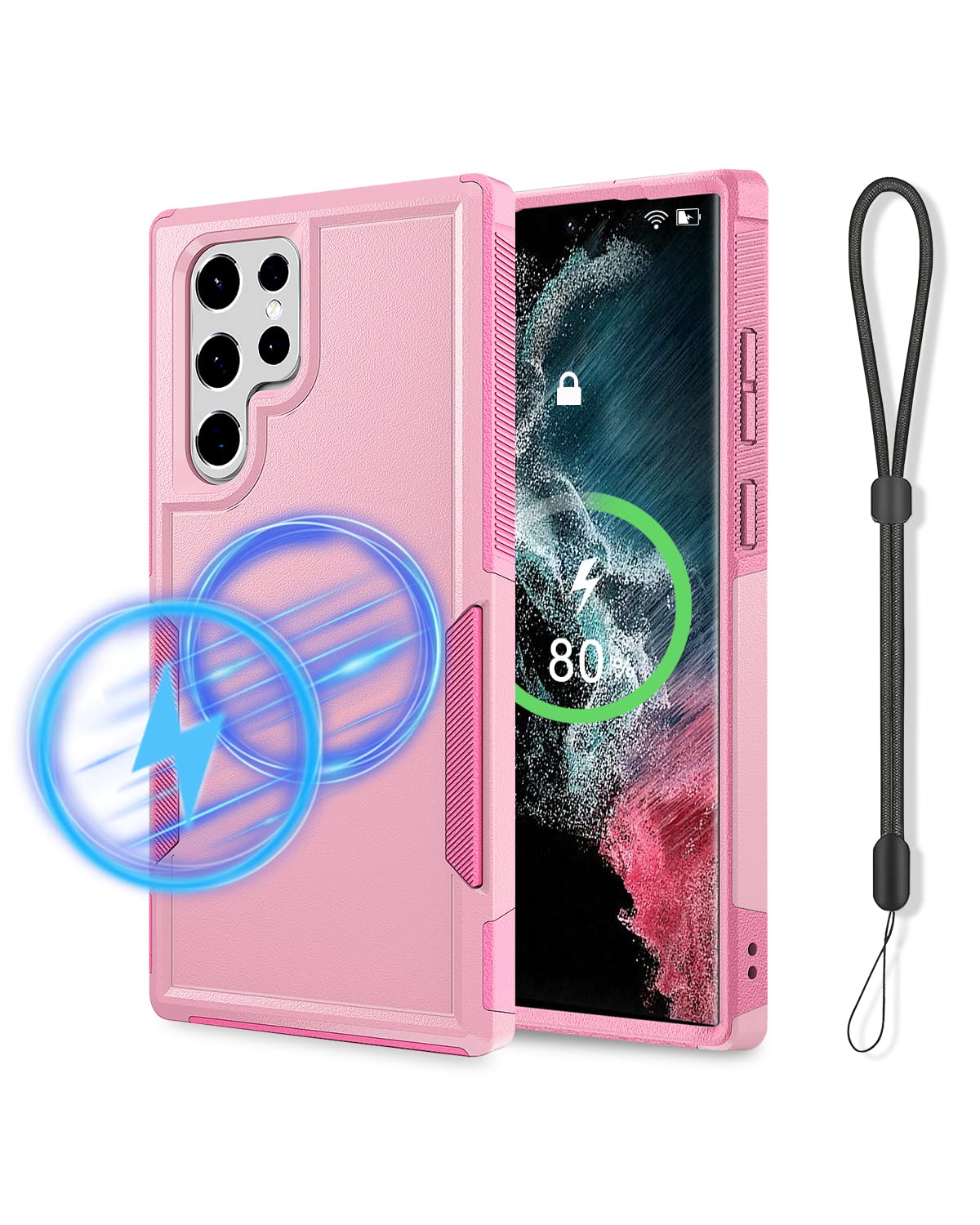 Beefeng for Galaxy S22 Ultra Case Compatible with MagSafe, Drop Proof Rugged Shockproof Magnetic Phone Cover for Samsung Galaxy S22 Ultra (Pink)