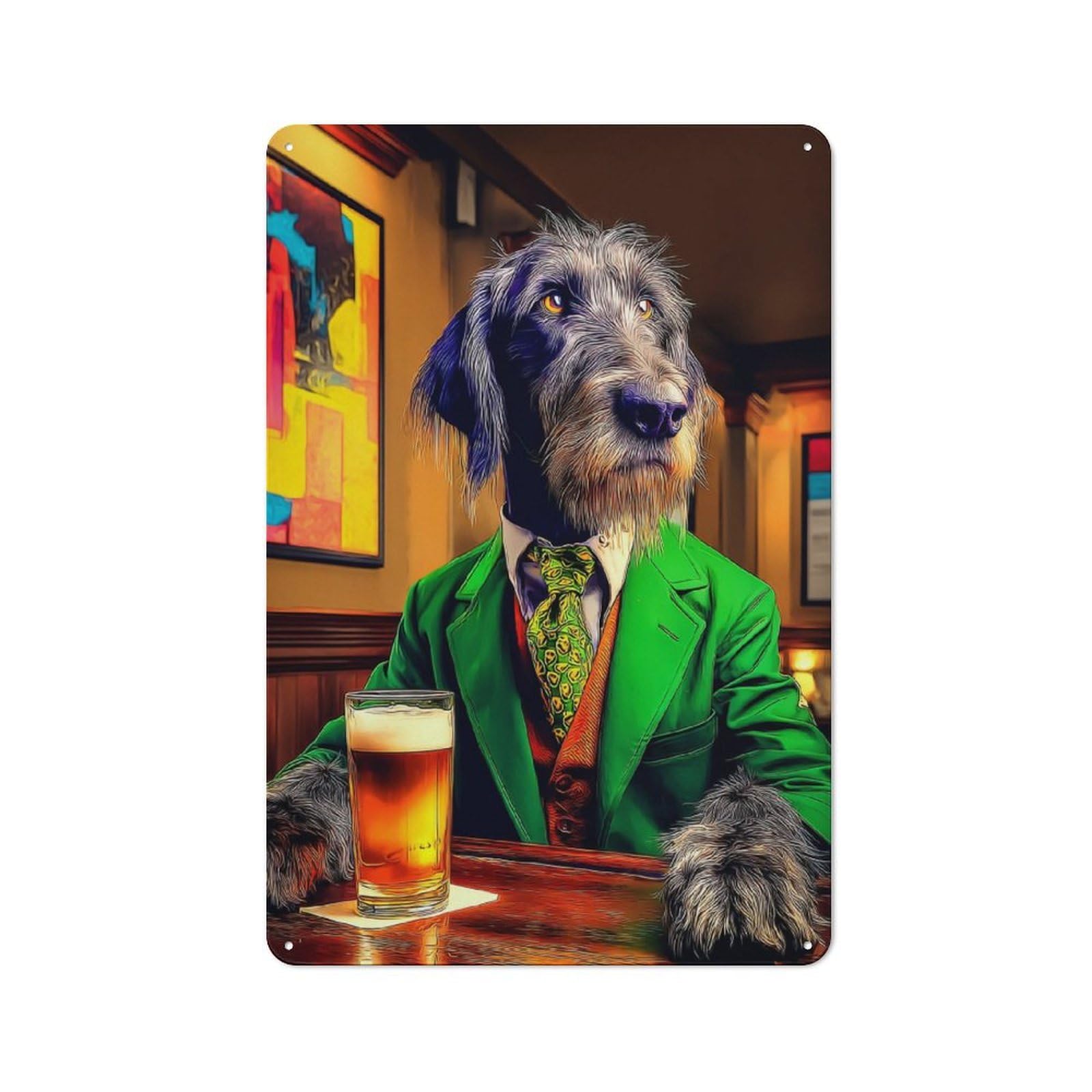 Junmoney Dog In Suit Enjoying Beer At Pub -1 Vintage Metal Plaque 30X20cm For Café Or Restaurant, A Decorative Gift For A Newly Furnished Café And Restaurant