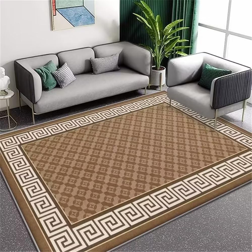 Tapis de chambre ado 200x300cm au motif plaid marron et dense