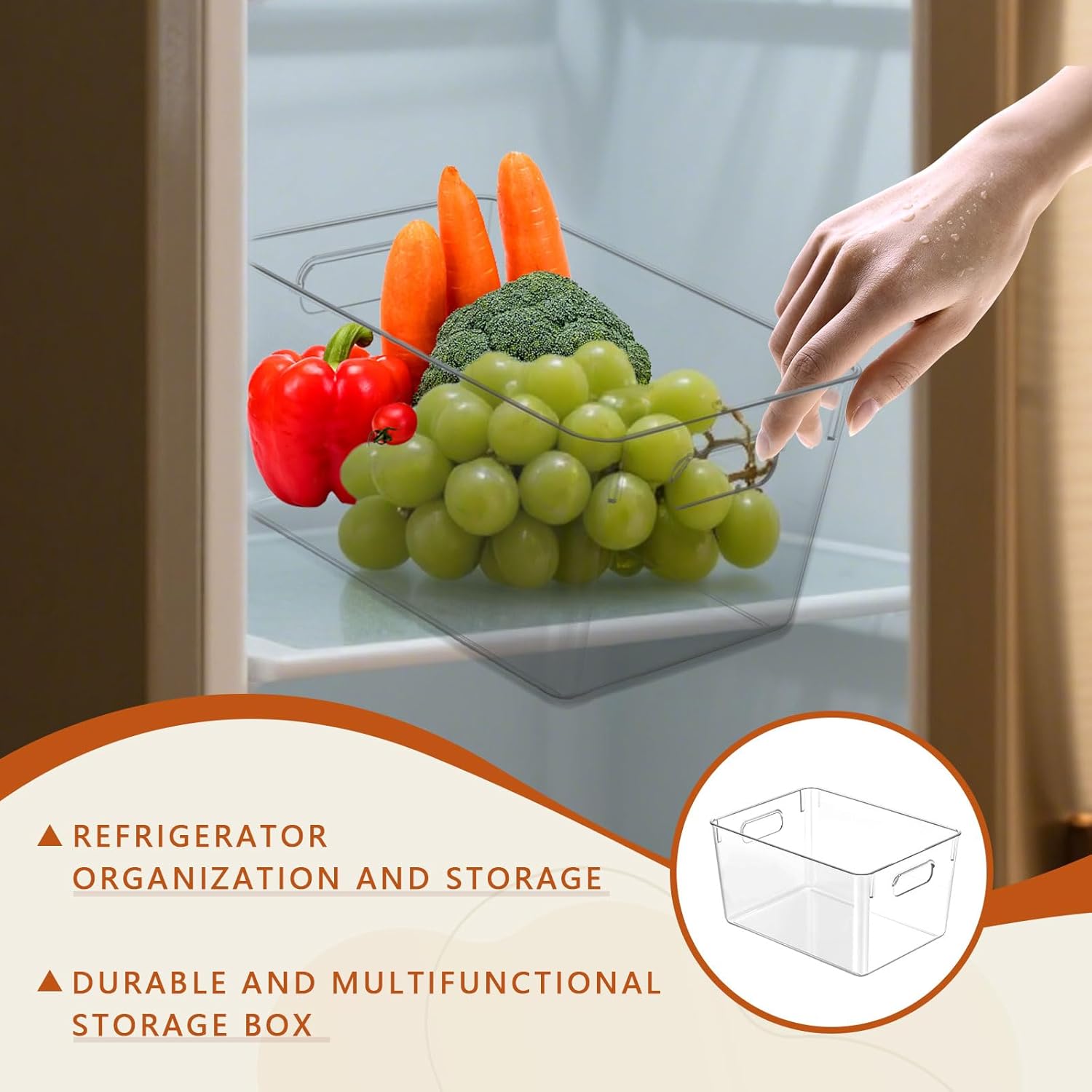 MOONEDGE 4-Pack Clear Plastic Storage Bins — Open-Top Small PET Organizers and Storage, 11" x 8" x 6" Plastic Storage Containers Ideal for Pantry, Fridge, Bathroom Storage and Shelf Organization