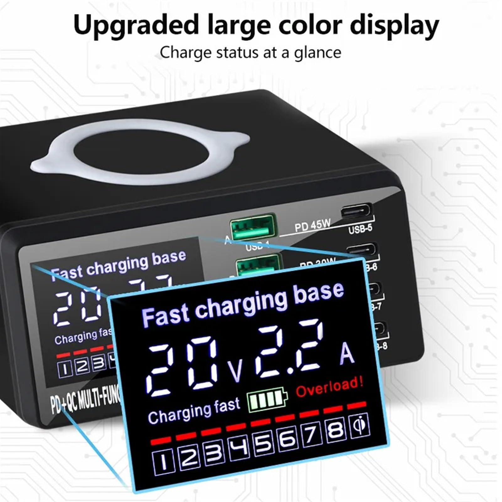 EDEDE Chargeur USB Multiple, Station de Recharge sans Fil W 8 Ports PD, Chargeur Rapide USB Quick 3.0, Adaptateur HUB pour Smartphone(X9D)