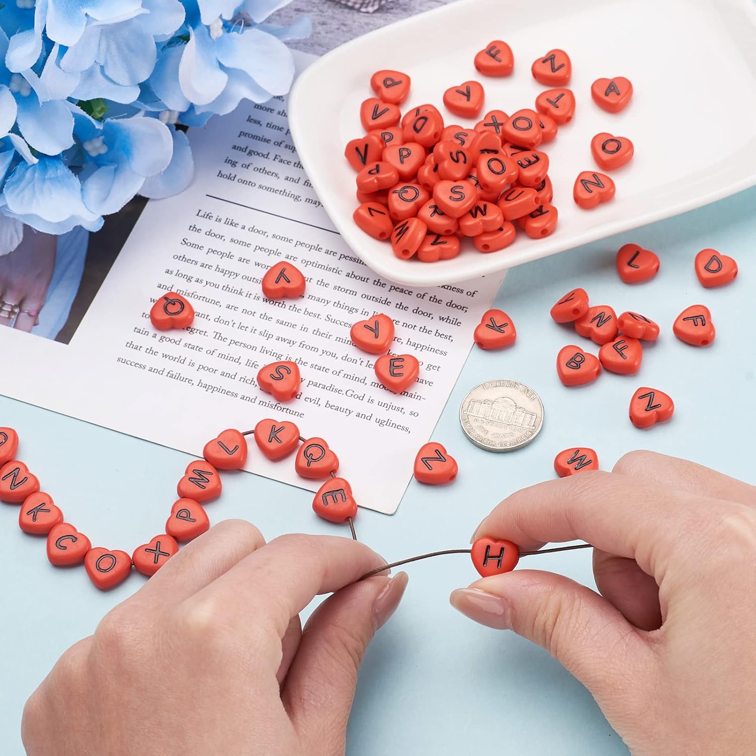 Cheriswelry 100pcs Heart Shape Acrylic Letter Alphabet Beads Opaque Red Black Letter Pony Loose Spacer Beads 10.5x11.5mm for DIY Craft Earring Bracelet Necklace Jewelry Making Supplies - Image 5