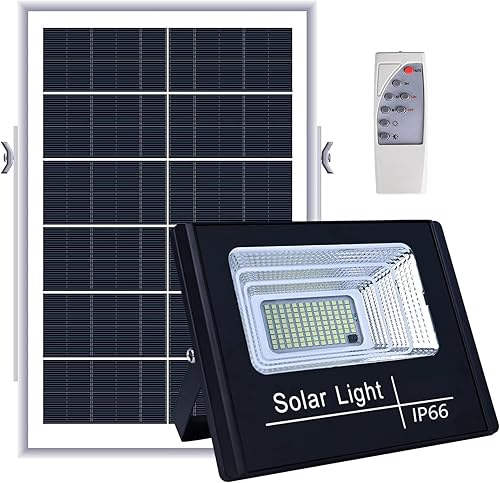 UT - Luces solares para exteriores, 56 luces LED de seguridad solar con control remoto, sensor automático del atardecer al amanecer IP66