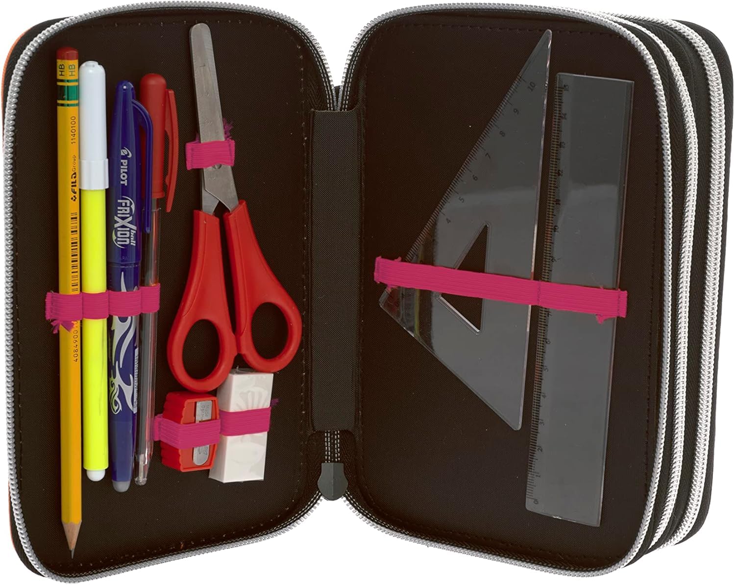 PRESTIGE & DELUXE Zaino Scuola tondo Lyon WGF per bambine ragazze scuola primaria - 2 Scomparti zip + astuccio 3 piani completo + Omaggio 7 Penne Scatto cancellabili e Portachiave paillettes
