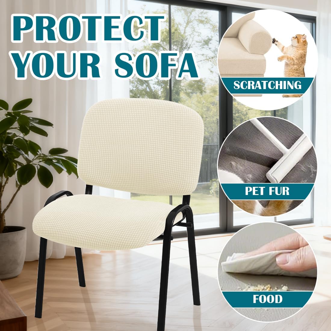 Armless Office Guest Chair Cover Stretch Office Reception Chair Slipcovers 2-Piece Split Chairs Cover Without Arms for Home School Hotel Reception Guest Set of 1 Beige