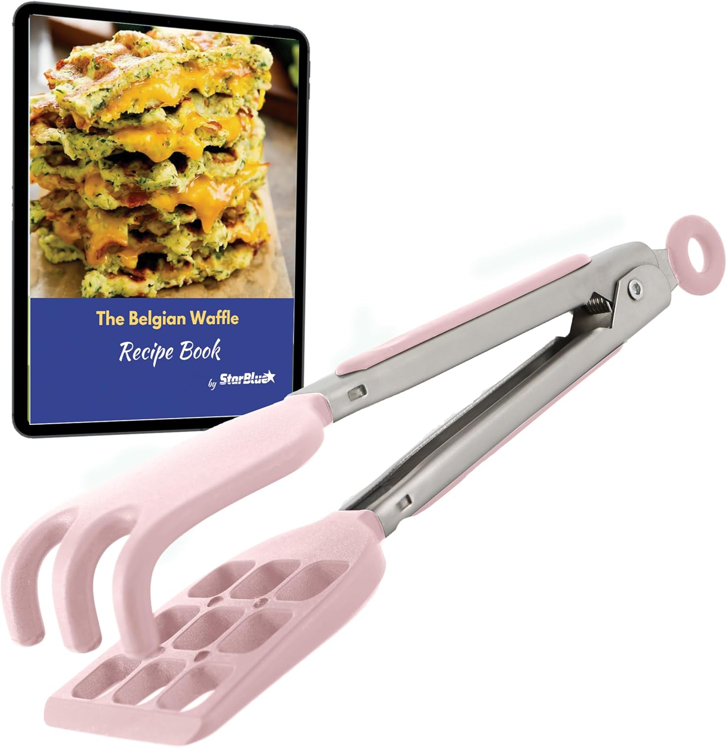 Mini Waffle Tongs by StarBlue Pink – 8 Inches Silicone and Nylon Serving Tongs with Non-Slip Smooth Handles, Non-Scratch and Dishwasher Safe, Multipurpose Spatula for Belgian Waffle Serving Mini Waffle Tongs by StarBlue Pink – 8 Inches Silicone and Nylon Serving Tongs with Non-Slip Smooth Handles, Non-Scratch and Dishwasher Safe, Multipurpose Spatula for Belgian Waffle Serving