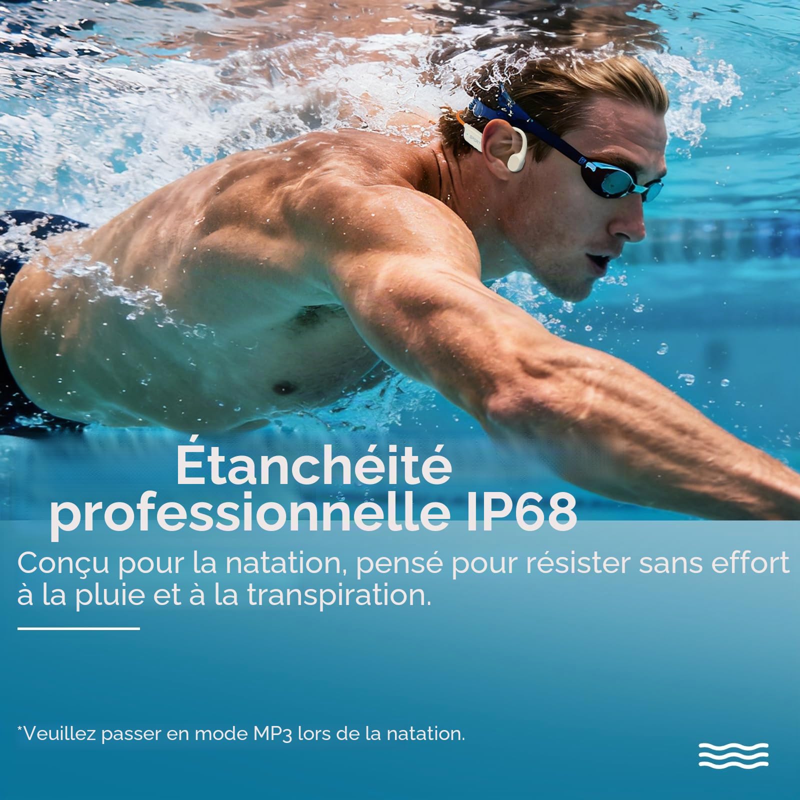 Belife B11?couteurs ? conduction osseuse, ?couteurs ?tanches IP68 pour la natation, 32 Go et Bluetooth 6.0 ?couteurs sous-marins sans fil ? oreilles d?couvertes avec micro pour le sport (Orange)