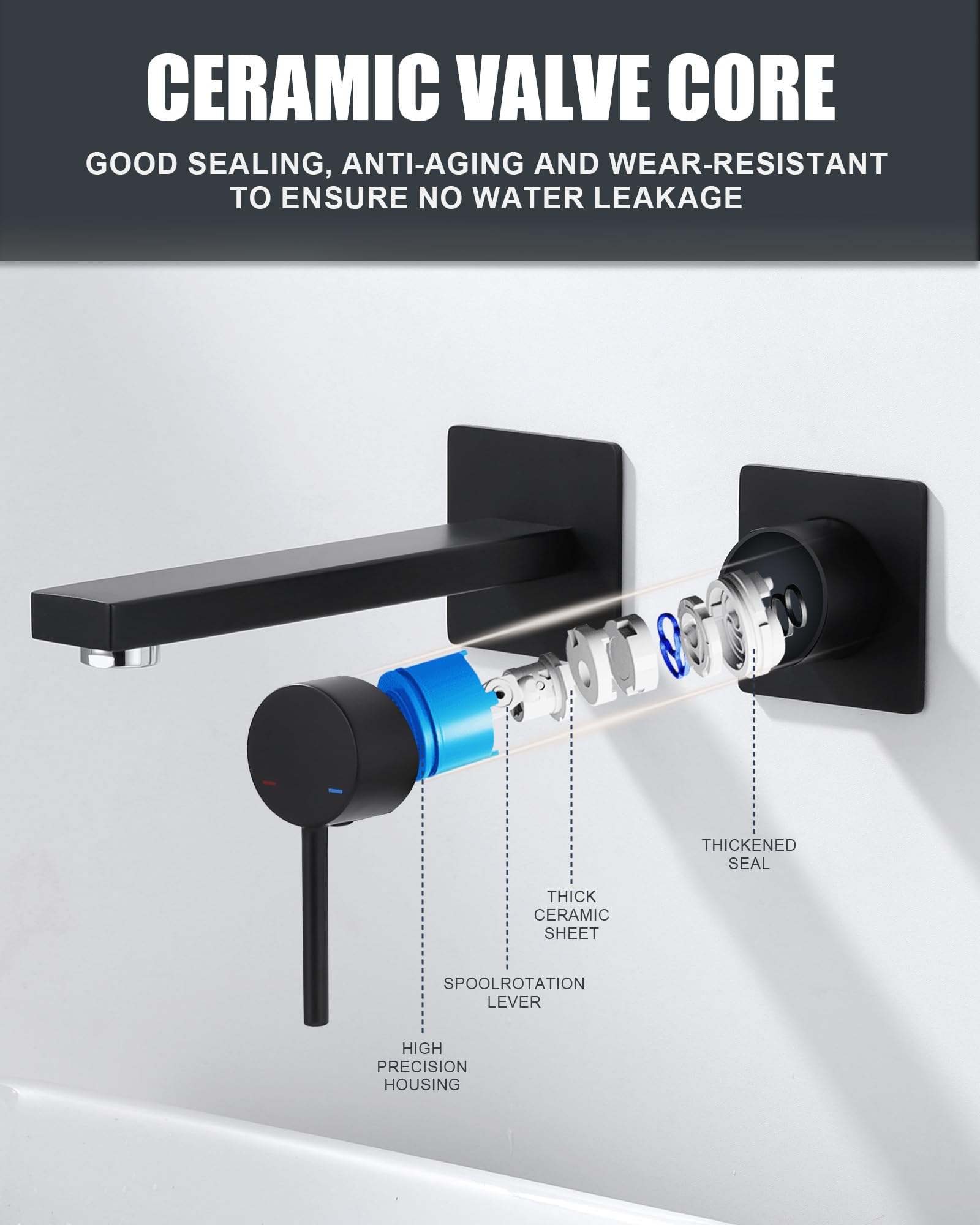 ARCORA Grifo de Lavabo Empotrado, Grifo Empotrado en Latón, Grifo de Baño Empotrado con Aireador Extraíble y Cartucho Cerámico, Salida de Agua Fría y Caliente Regulable, para Lavabos de Baño, Negro