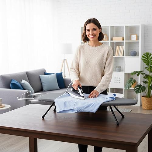 Miniatura 5 de Tabla de planchar de mesa con panel de malla metálica, tabla de hierro plegable, tabla de hierro pequeña resistente con cubierta resistente al calor