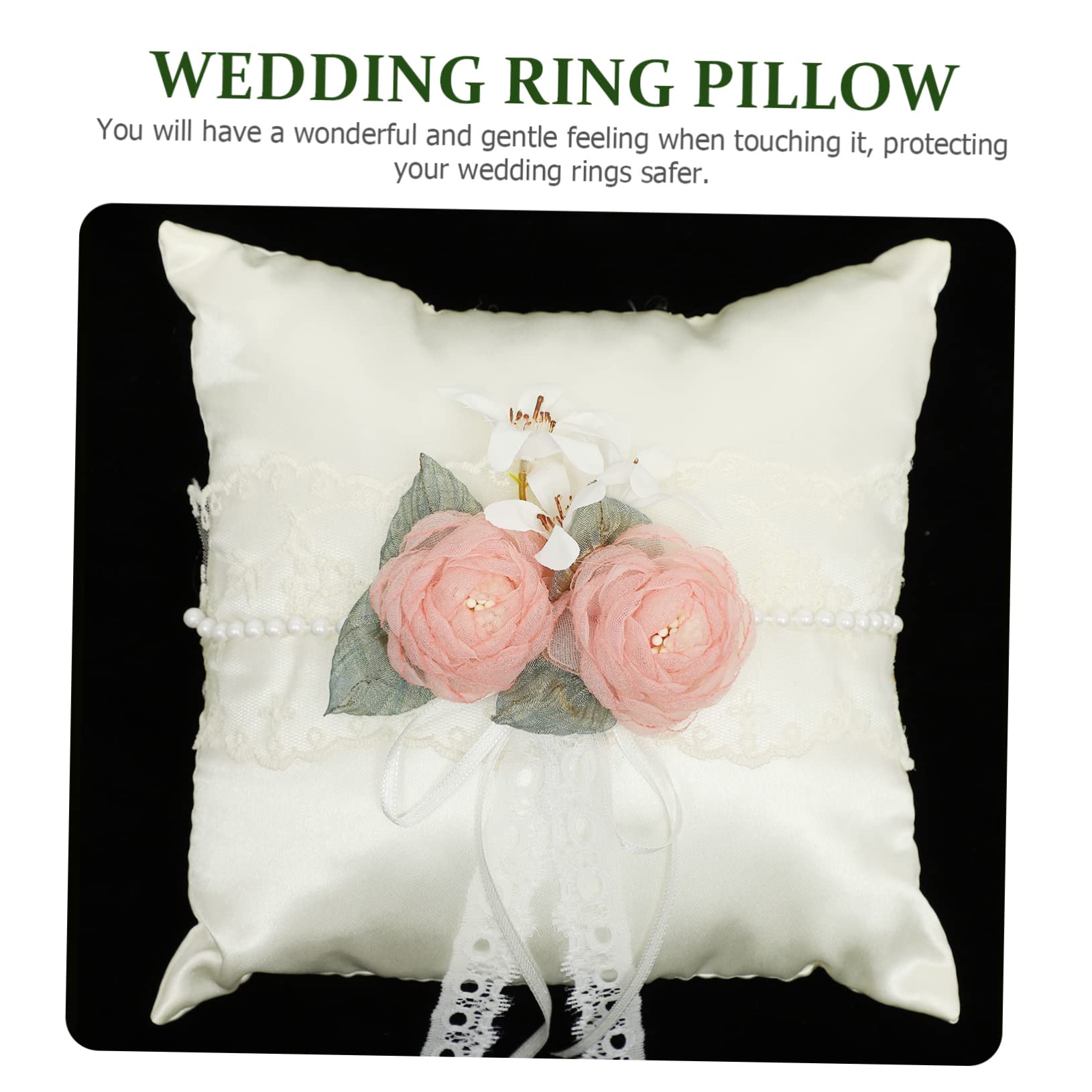 STOBAZA 5pezzi Cuscino Portafedi Elegante Per Matrimonio Bianco Con Fiori Decorativi Supporto Anello Fidanzamento Per Cerimonie Nuziali e Decorazioni Stile Romantico