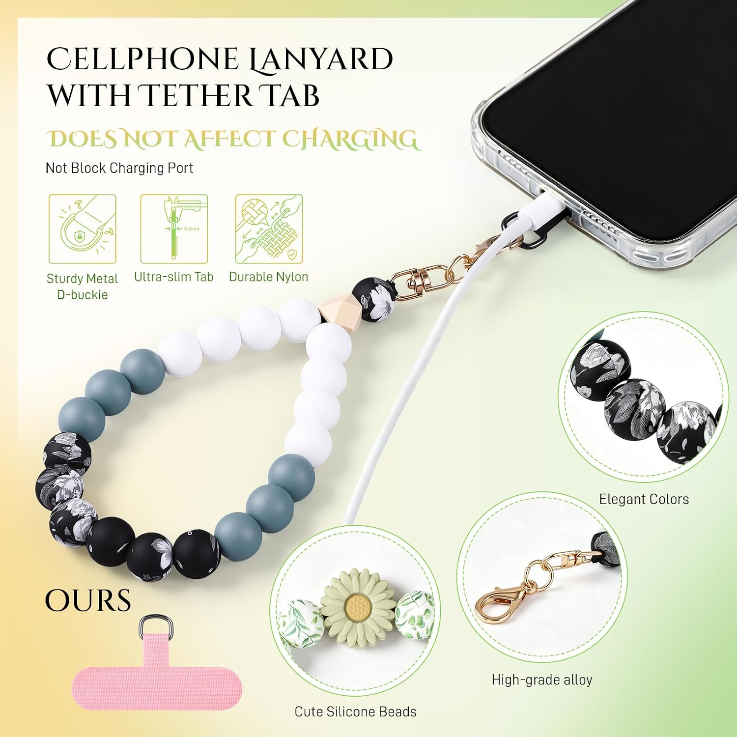 MTLEE 8 Packs Silicone Beaded Phone Wrist Strap Bulk Kit with Tether Tab image 3
