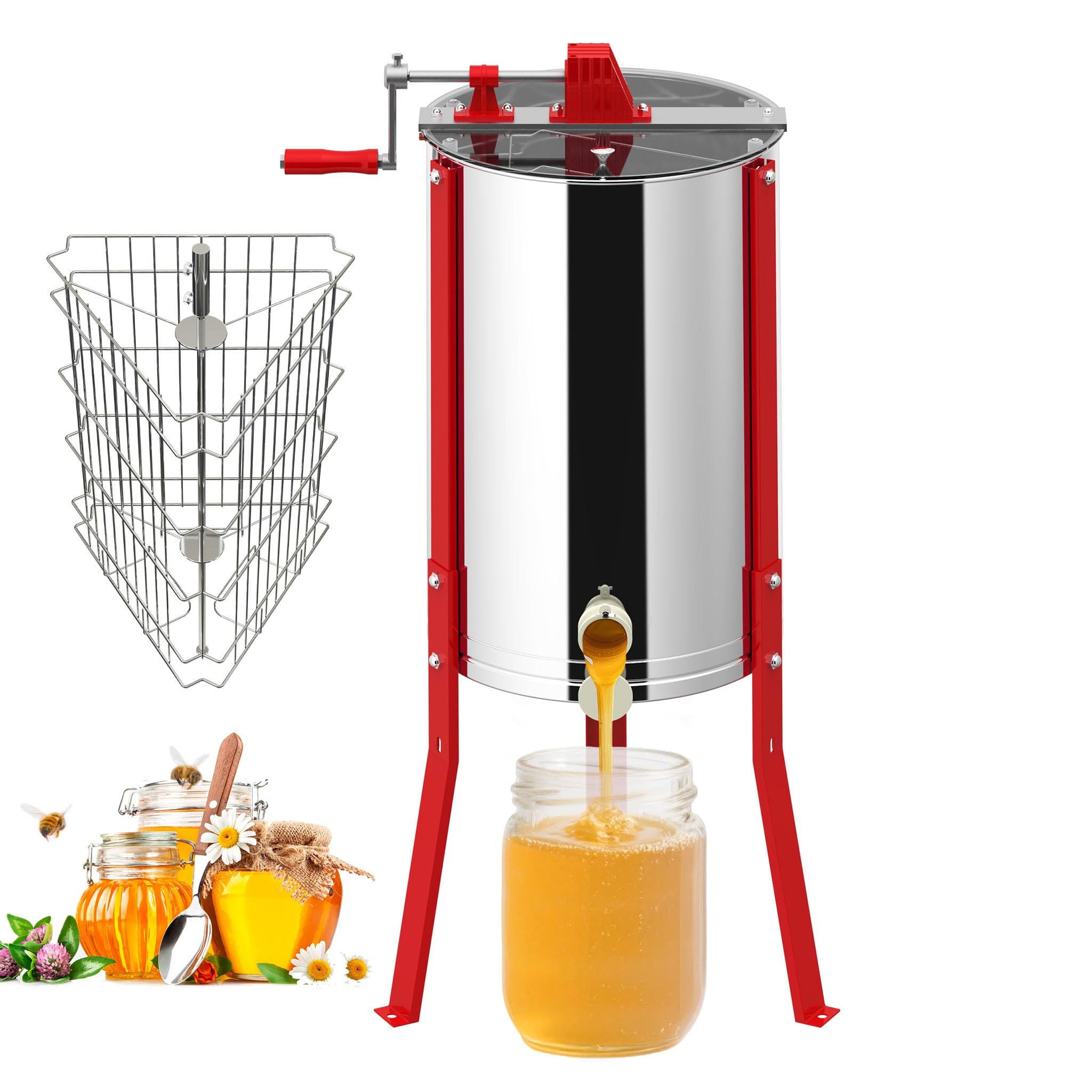Froadp Honigschleuder 3 Waben aus Edelstahl | Manuelle Honigschleuder mit Kurbel | Tangentialschleuder für Bienenhonig | Honigextraktor mit Deckel | Imkerei Zubehör für Bienenzüchter | Ø 38cm