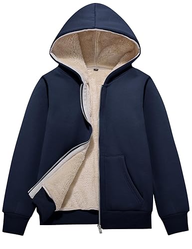 Flygo Unisex Boys Girls Fleece Jacket Hoodie Sherpa Lined Zip