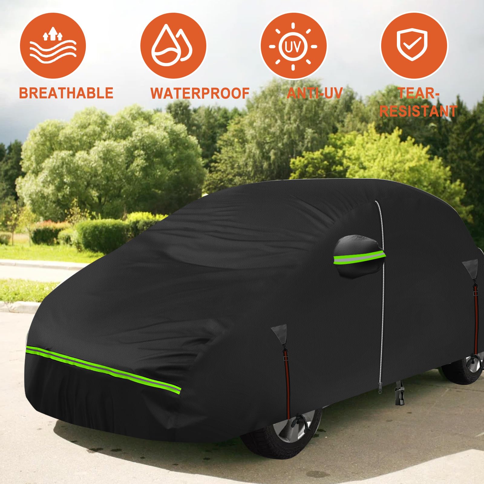 Telo copriauto impermeabile per Fiat Panda 2012-2024, 6 strati per esterni, per tutte le stagioni, protezione da sole, pioggia, UV, polvere, con cerniera per portiera, foderato in cotone, cinghia